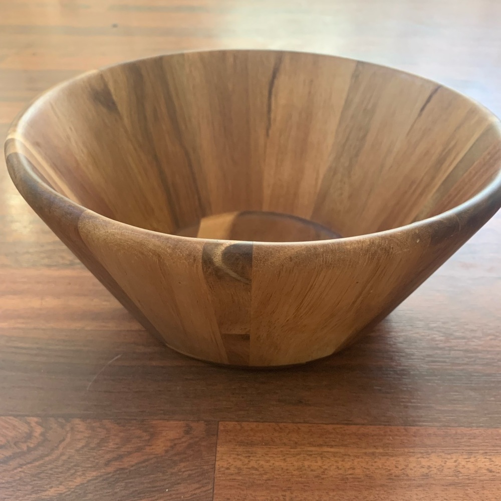 PC Round Wooden Bowl for Dining Table or Kitchen Fruit or Decor Brown